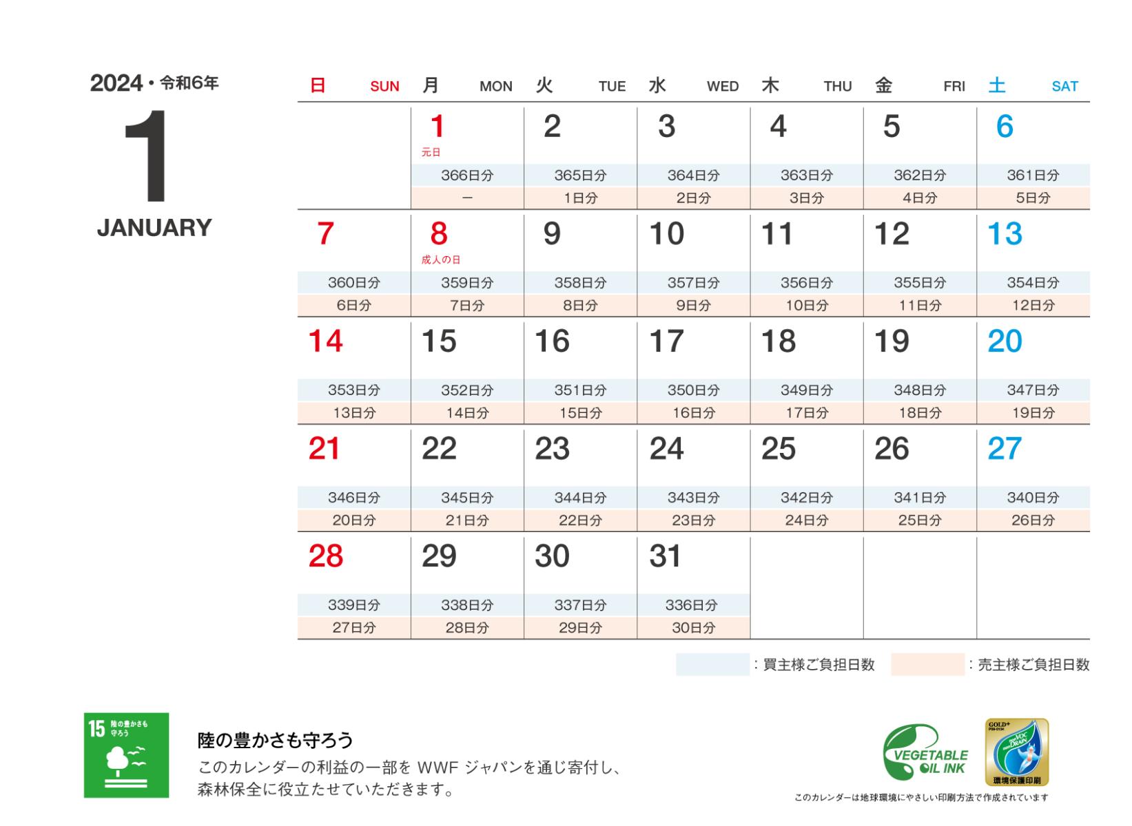 卓上カレンダー1ヶ月(売買用)-2024年版-ノーマルB 商品画像2