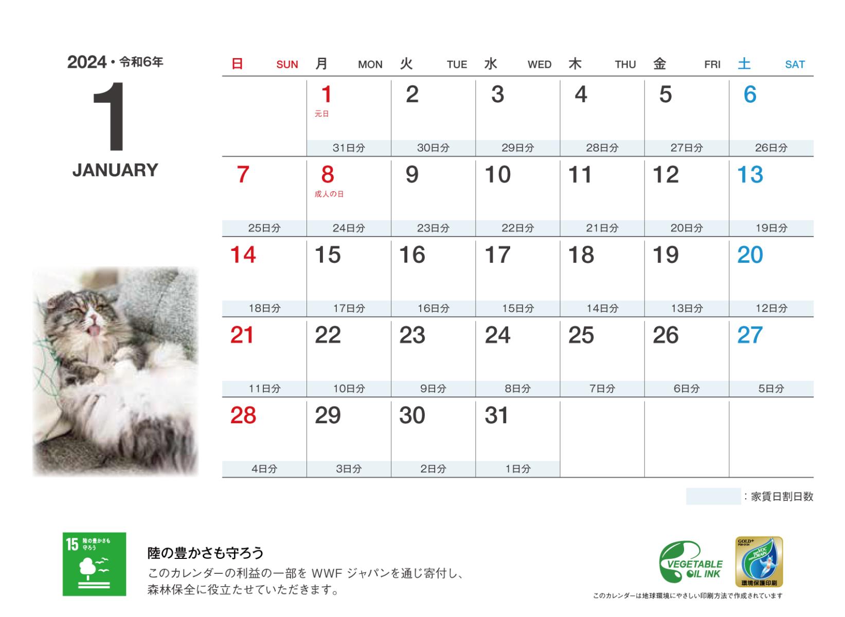 卓上カレンダー1ヶ月(賃貸用)-2024年版-オリジナルフォト 商品画像2